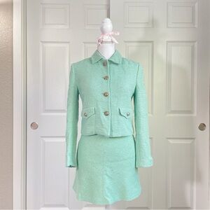 Zara Mint Green Tweed Skirt Set